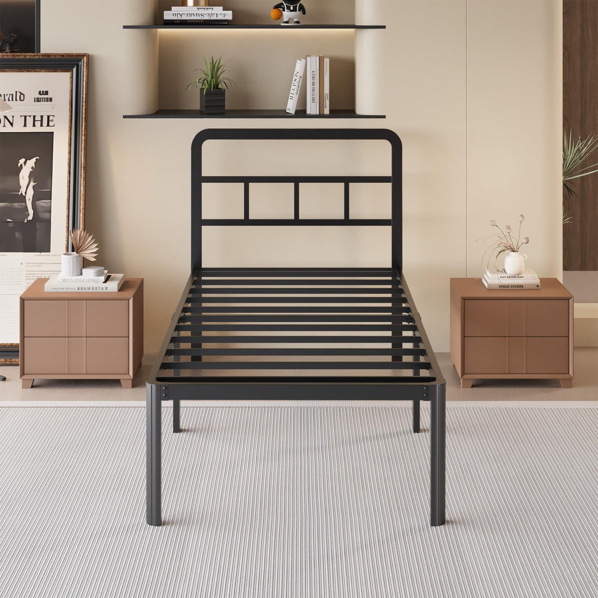 18 Inch Twin XL Black Metal Bed Frame with Headboard A338238