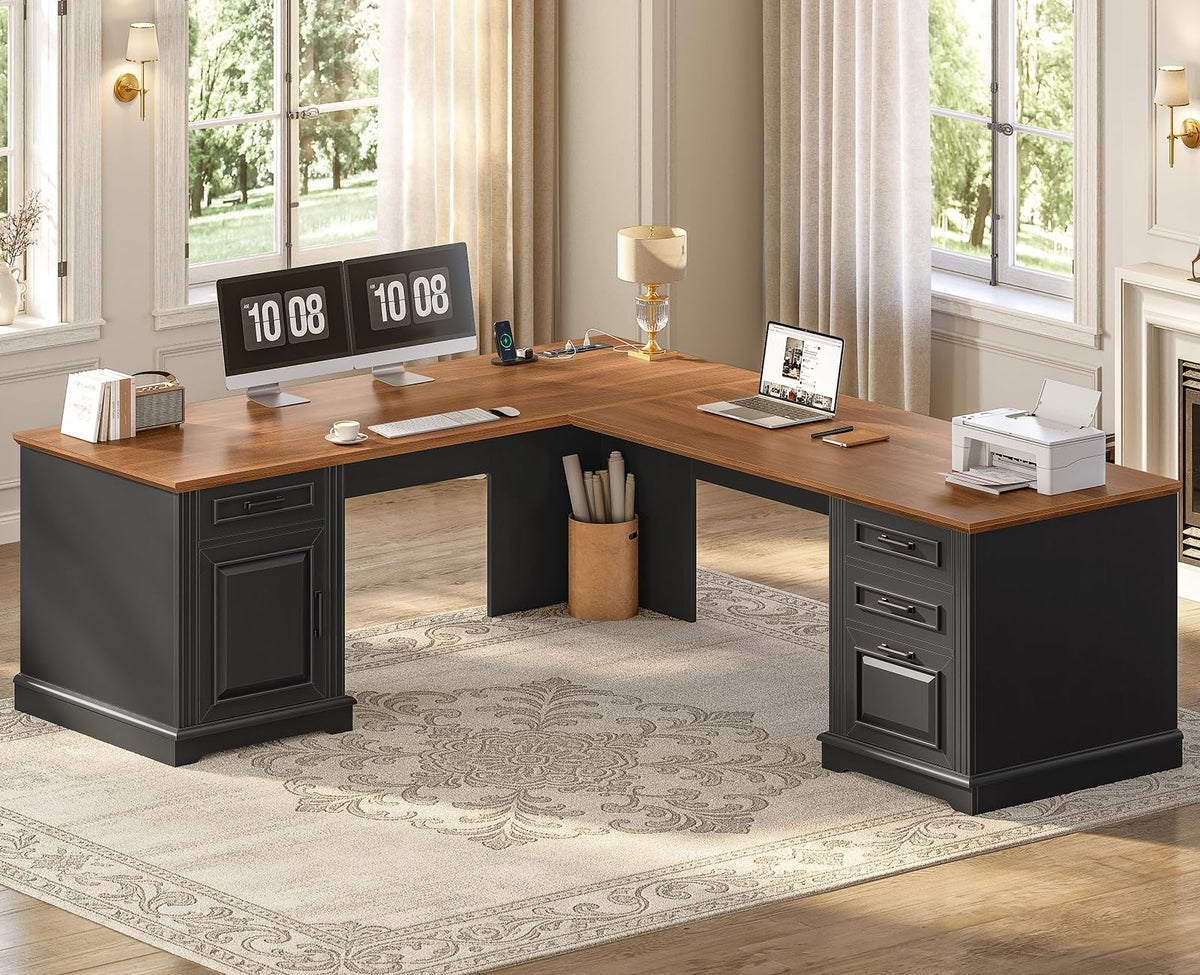 69" L Shaped Desk with Drawers and Storage Cabinet J97641