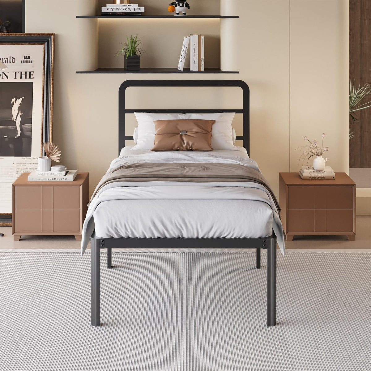 18 Inch Twin XL Black Metal Bed Frame with Headboard A338238