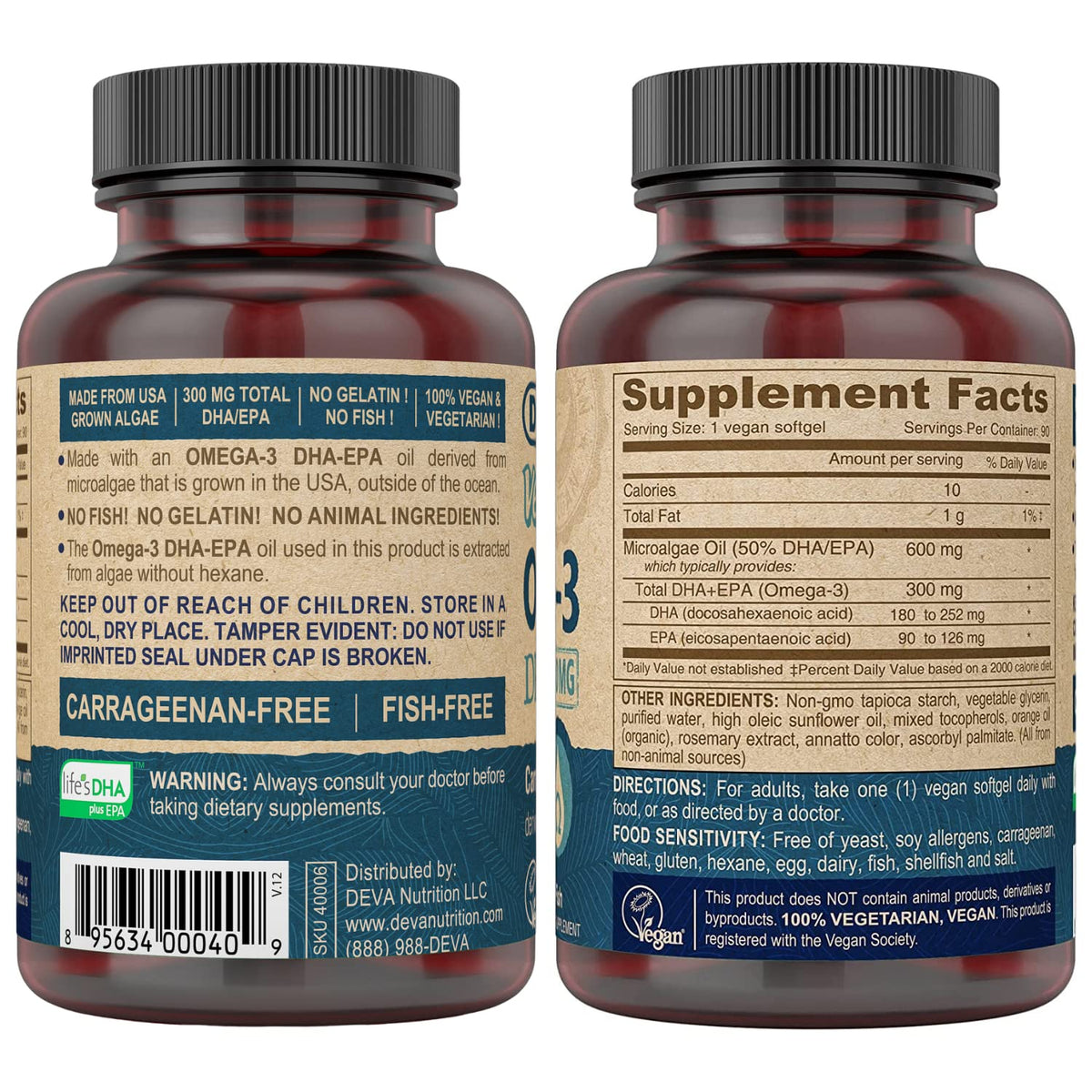 Vegan Omega-3 DHA EPA 300 mg 90 Softgels C42833