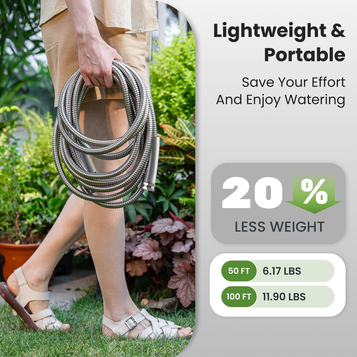 100ft Stainless Steel Garden Hose with Spray Nozzle E28465