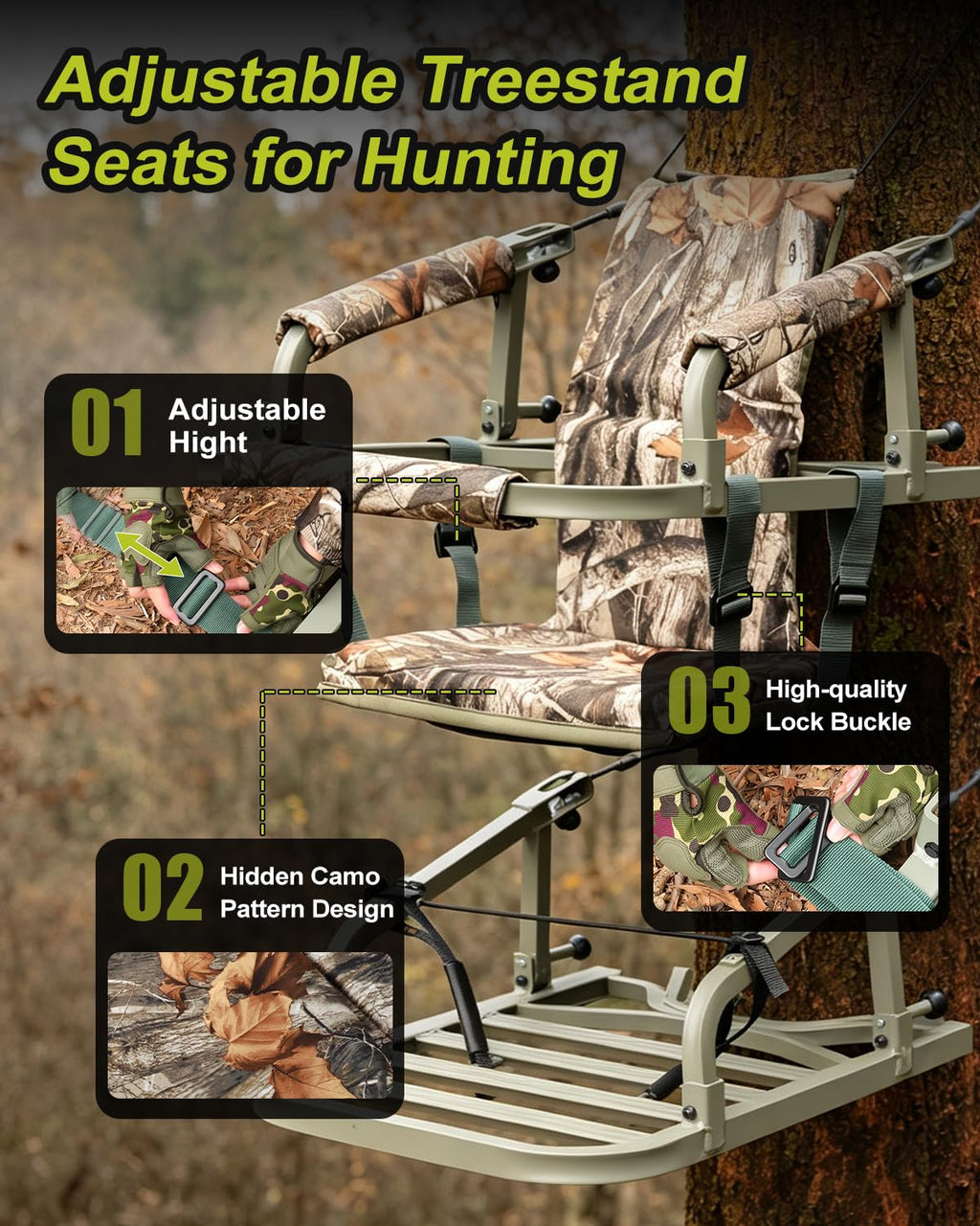 Climbing Tree Stand with Harness and Camo Seat Cushion O362
