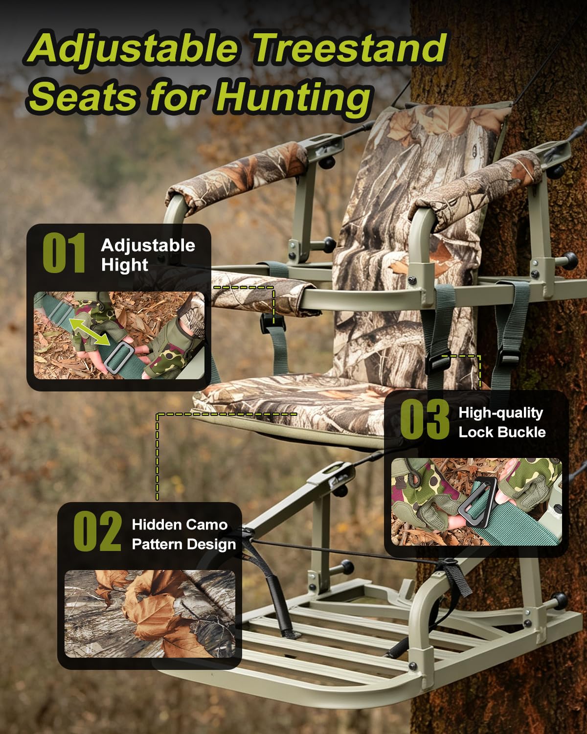 Climbing Tree Stand with Harness and Camo Seat Cushion O362