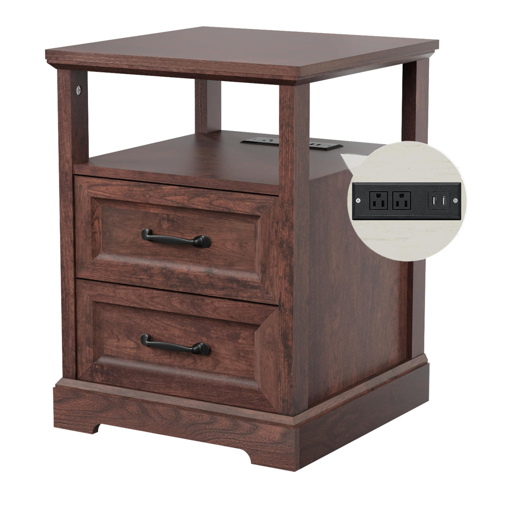 18'' Wood Nightstand with Charging Station S748199
