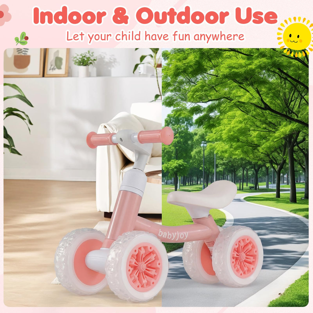 4 Wheels Toddler Balance Bike with Adjustable Handlebar & Seat F440