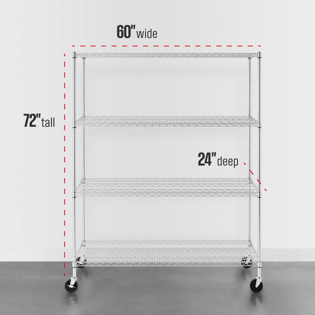 4-Tier Heavy Duty Steel Wire Rack with Wheels O4511