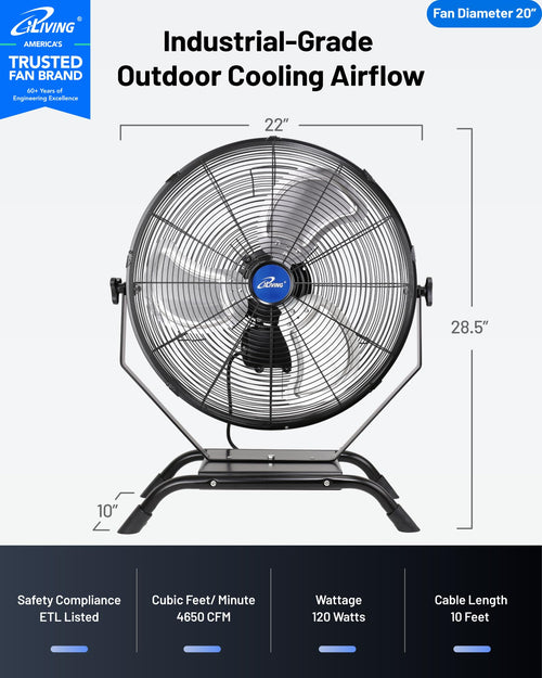 20" Variable Speed Indoor/Outdoor Fan, 4650 CFM, Black S666996