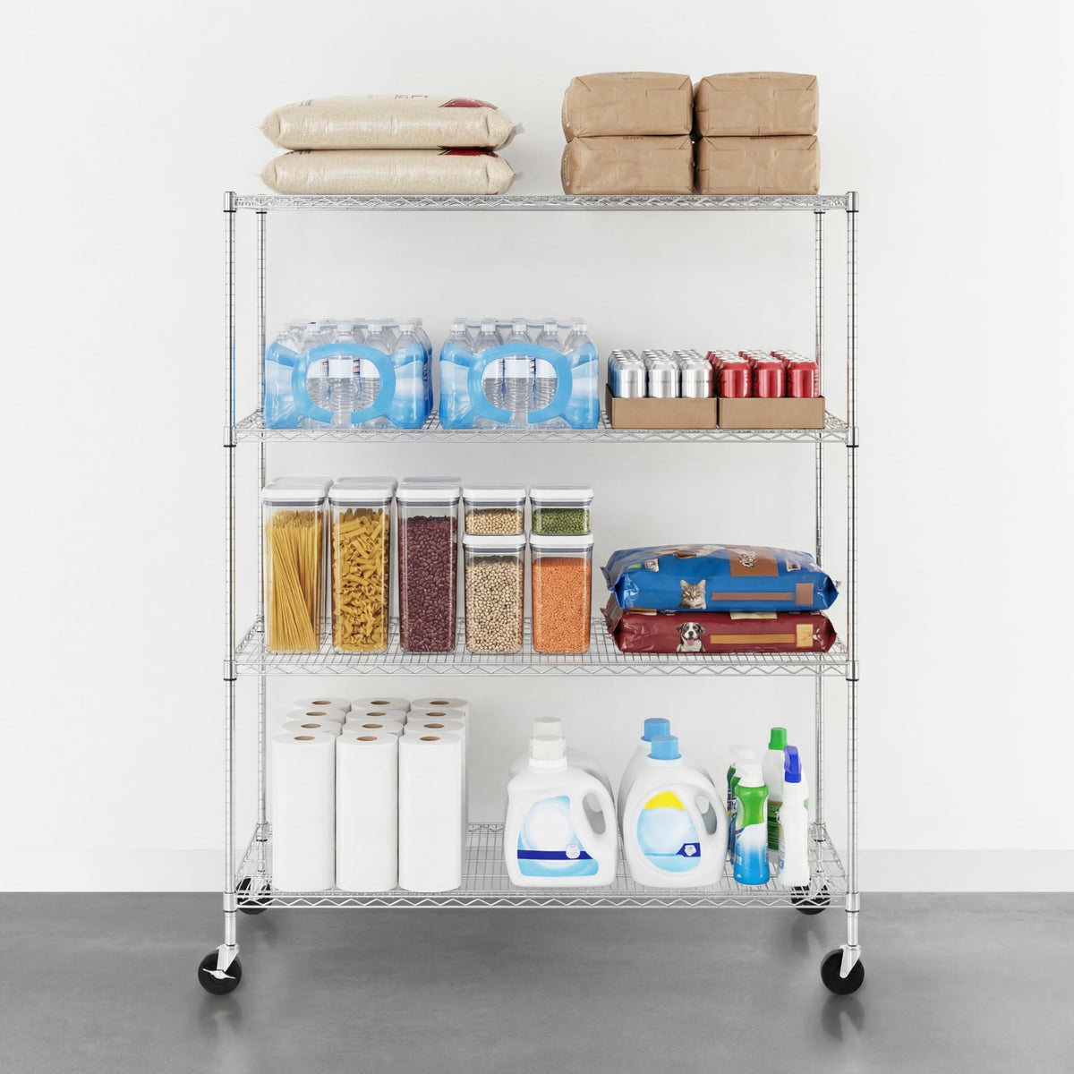 4-Tier Heavy Duty Steel Wire Rack with Wheels O4511