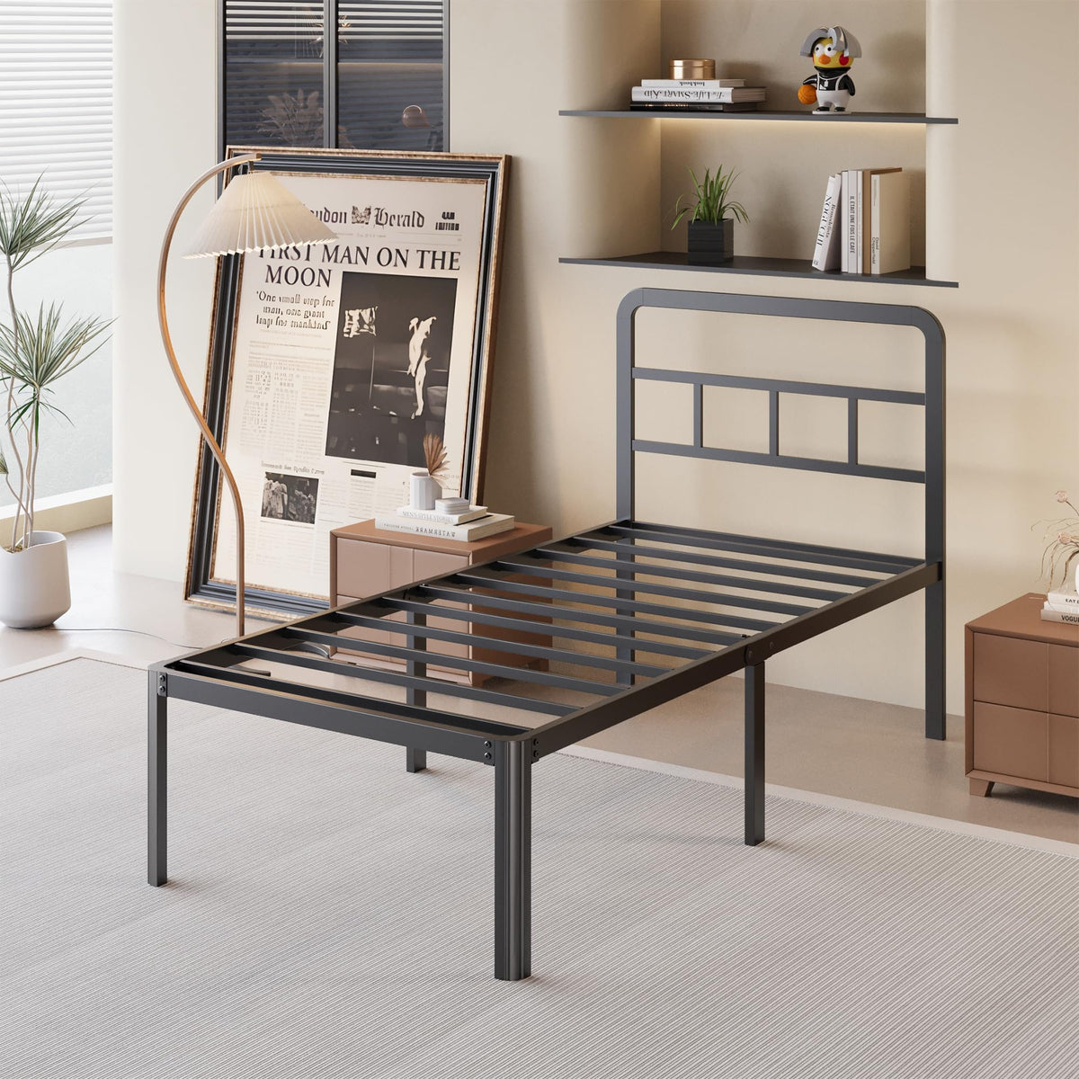 18 Inch Twin XL Black Metal Bed Frame with Headboard A338238
