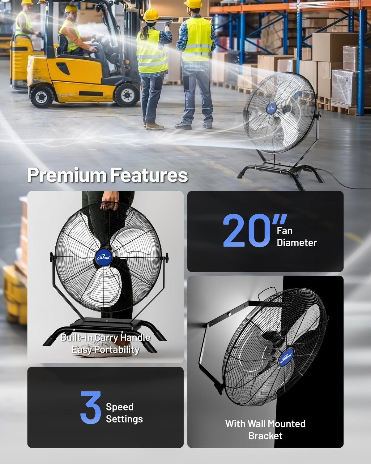 20" Variable Speed Indoor/Outdoor Fan, 4650 CFM, Black S666996