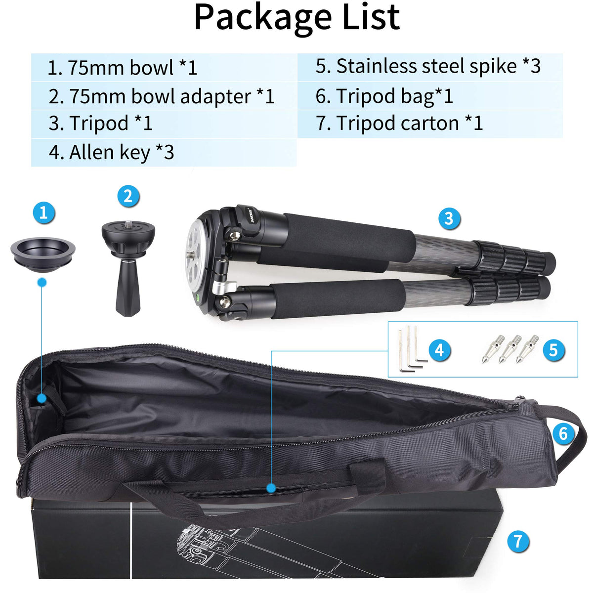 Carbon Fiber Heavy Duty Tripod with 75mm Bowl Adapter 63 inch Black U561198