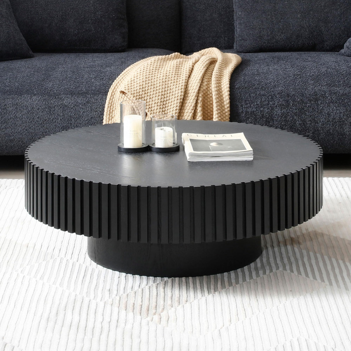 Matt Black Round Nesting Wood Coffee Table S596173