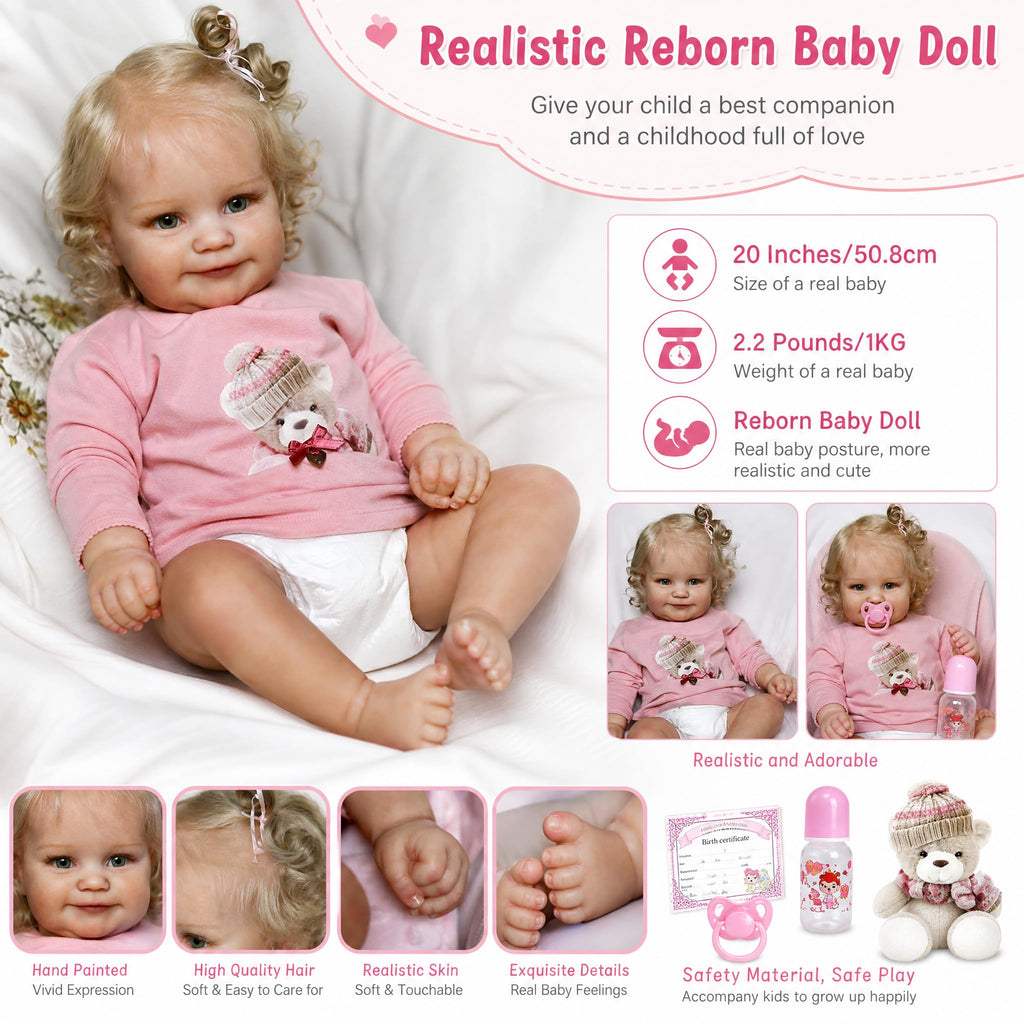 20 Inch Realistic Baby Dolls Girl with Blonde Hair Q16631