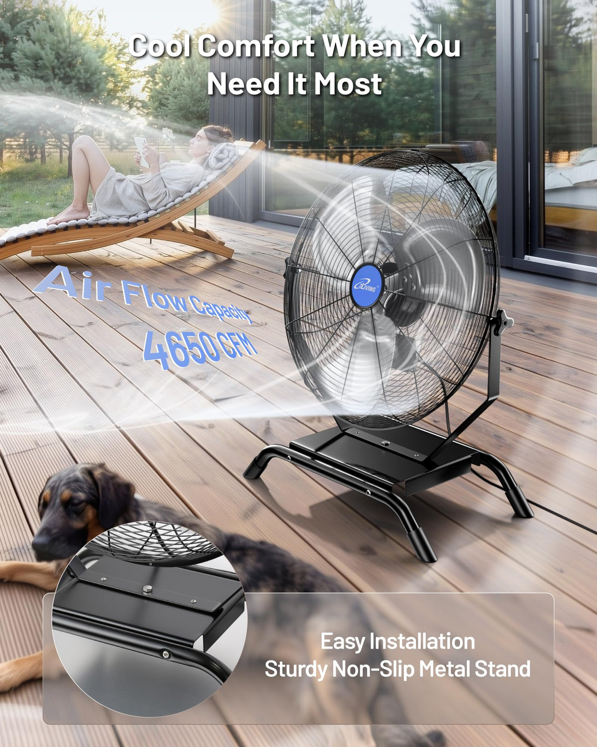 20" Variable Speed Indoor/Outdoor Fan, 4650 CFM, Black S666996