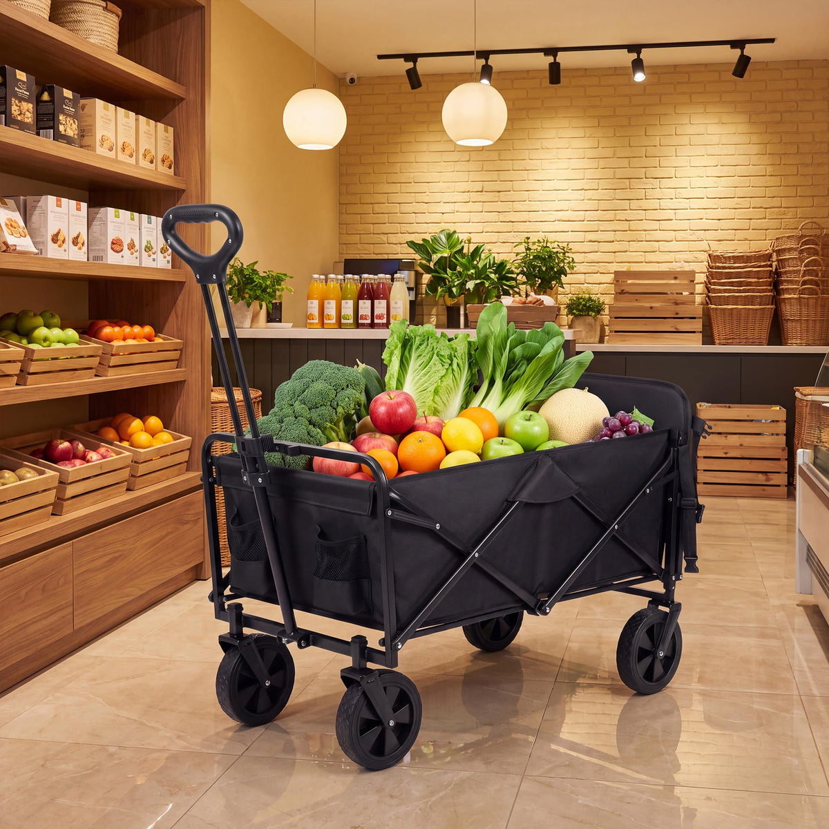 Large Dog Wagon Cart with Canopy, All-Terrain Wheels, Ramp Tailgate O33450