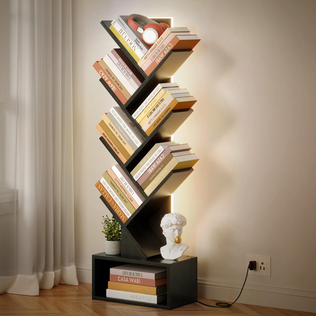 6 Tier Tree Bookshelf with Drawer and LED Lights W245057