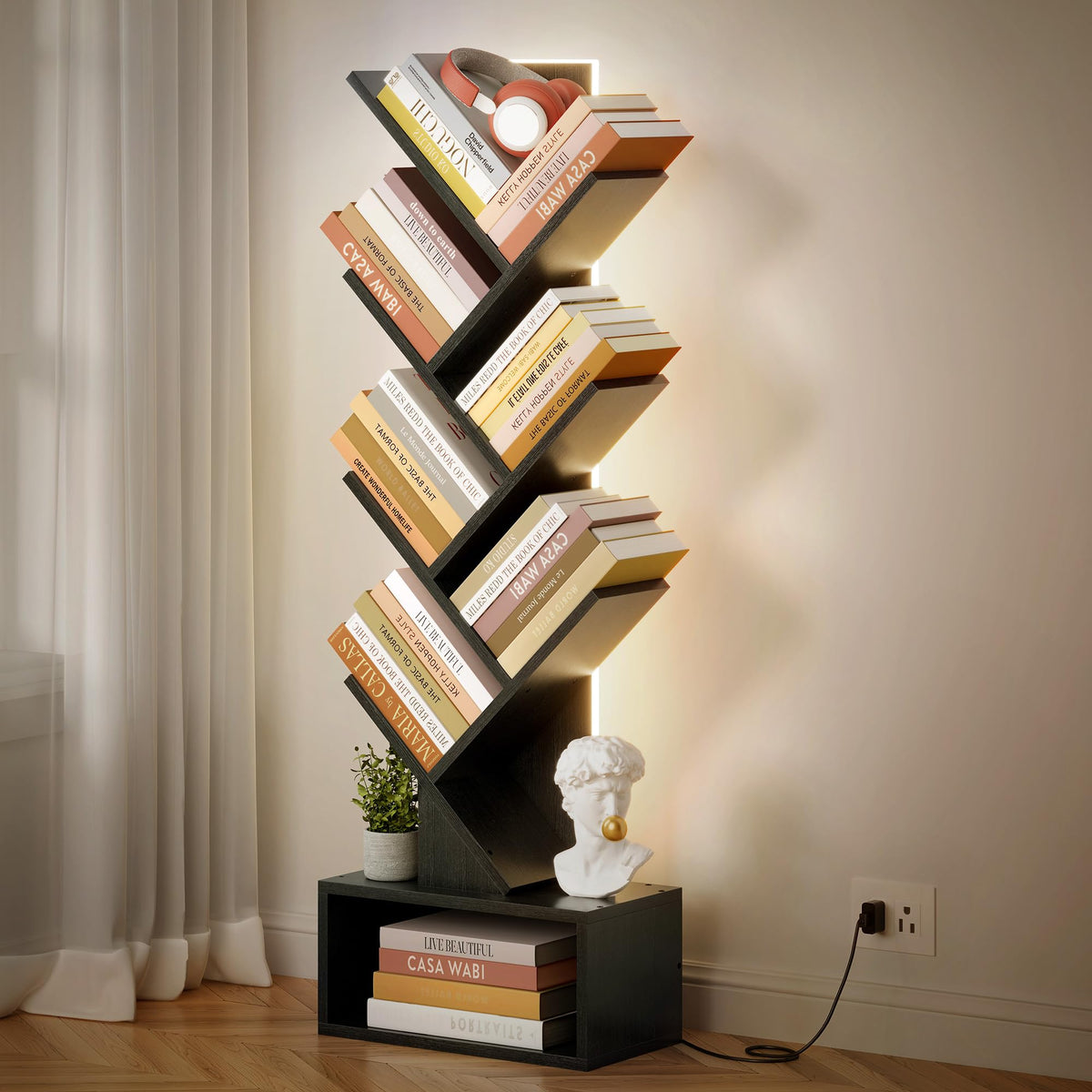 6 Tier Tree Bookshelf with Drawer and LED Lights W245057