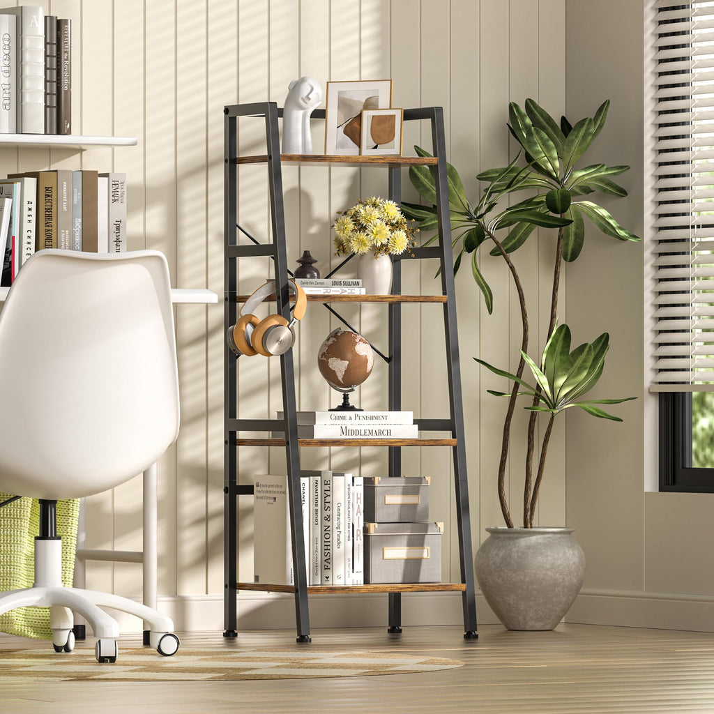 4-Tier Industrial Bookshelf with Steel Frame Y358