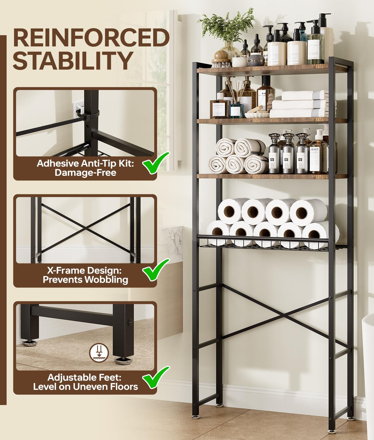 Brown 4-Tier Over-the-Toilet Storage Rack B813317
