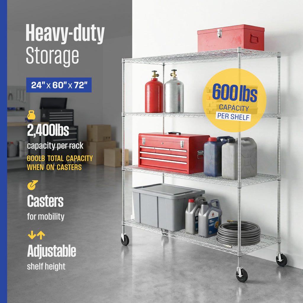 4-Tier Heavy Duty Steel Wire Rack with Wheels O4511