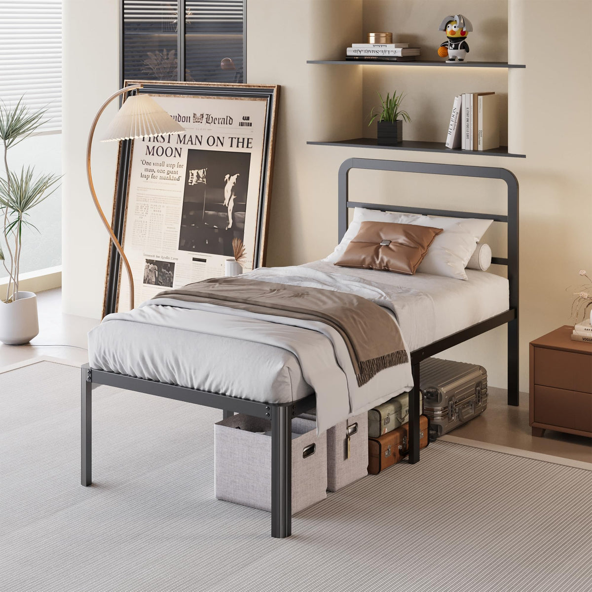 18 Inch Twin XL Black Metal Bed Frame with Headboard A338238
