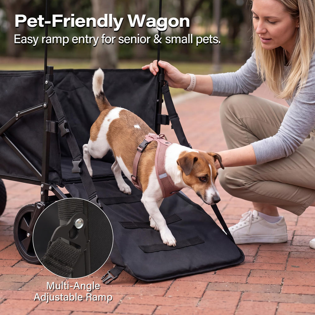 Large Dog Wagon Cart with Canopy, All-Terrain Wheels, Ramp Tailgate O33450