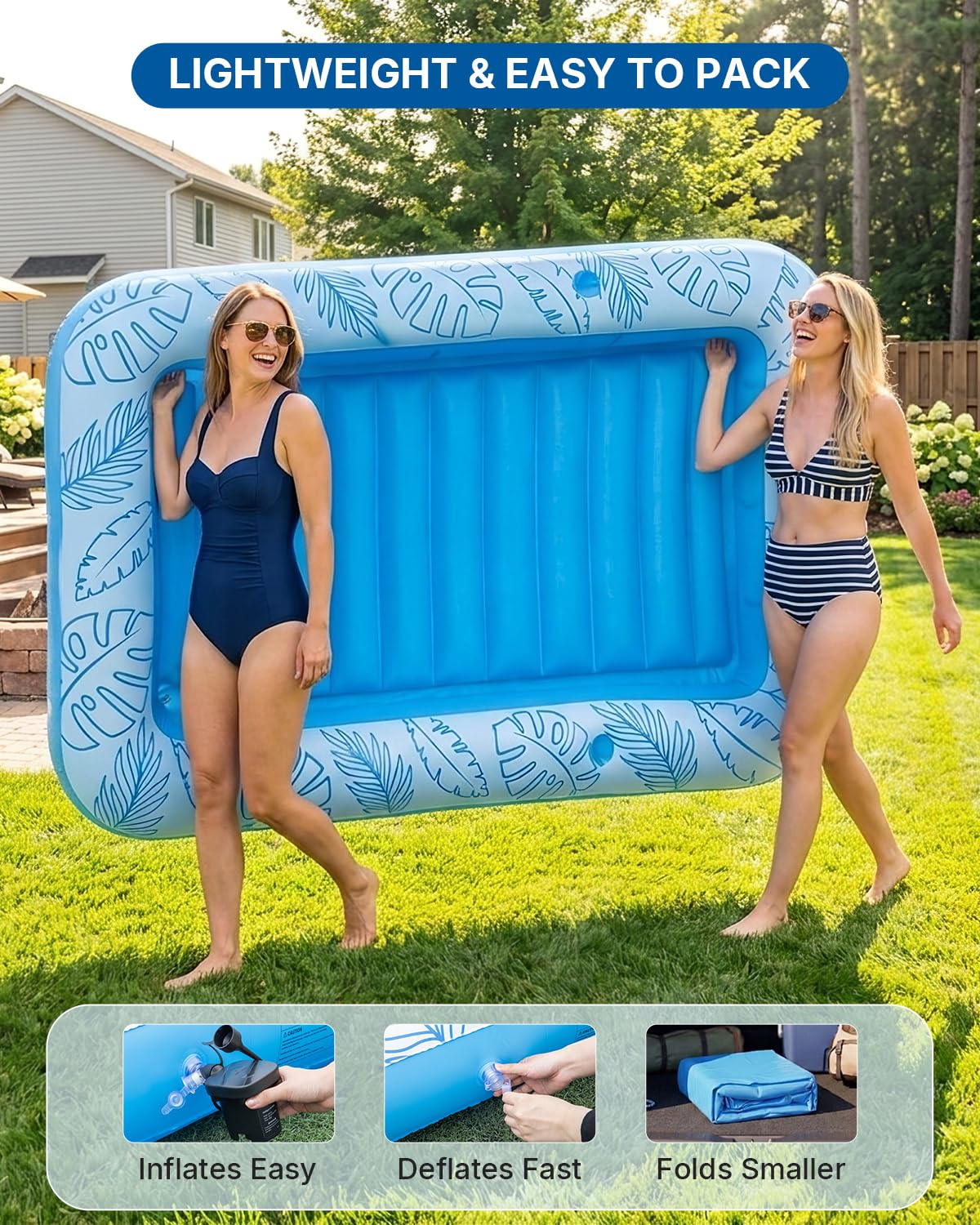 Inflatable Tanning Pool Float with Lights and Pillow D324