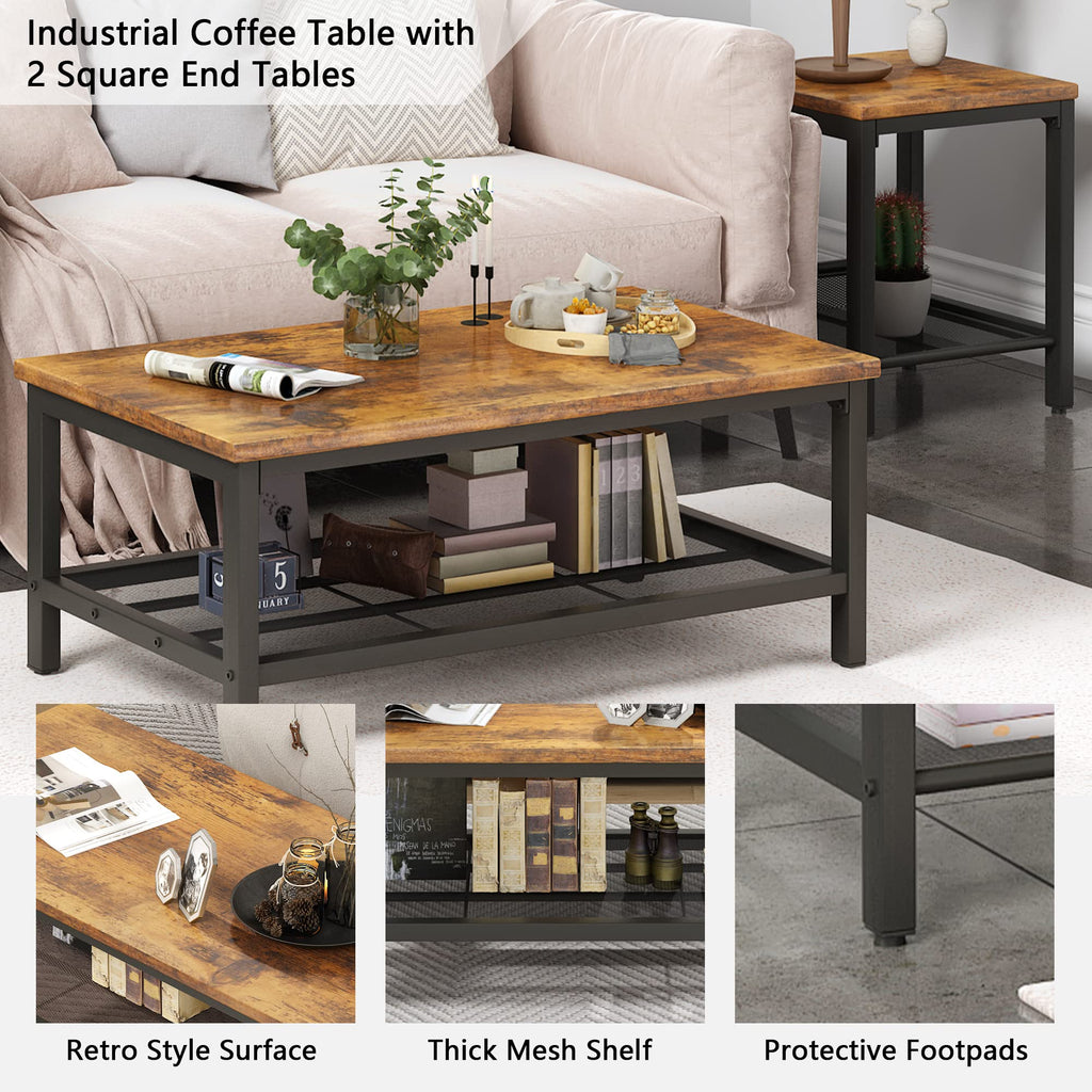 3 Pieces Coffee Table Set with 2 End Side Tables Y7096