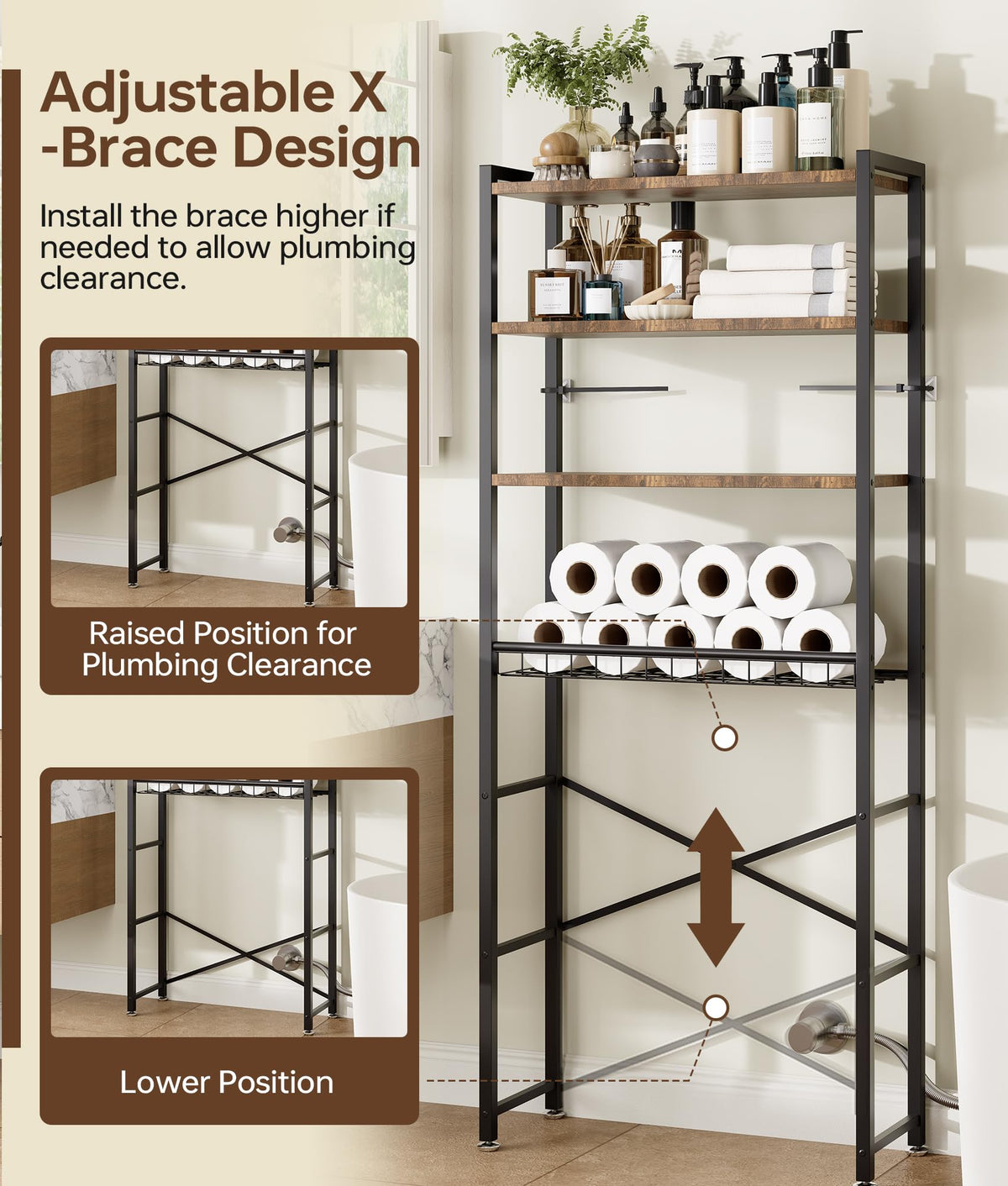 Brown 4-Tier Over-the-Toilet Storage Rack B813317