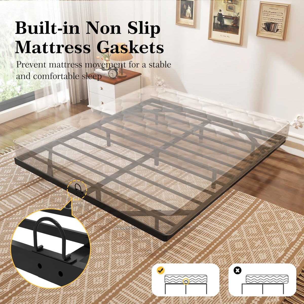 Full Size Metal Floating Bed Frame with LED Lights X495541