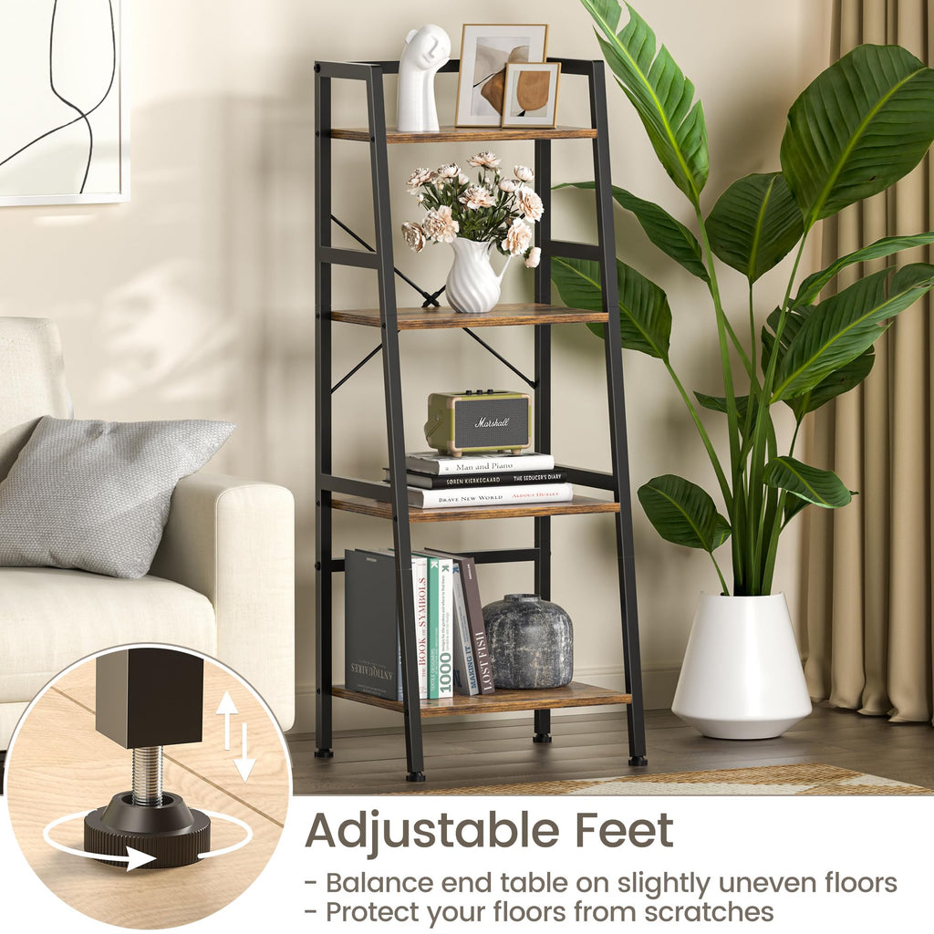 4-Tier Industrial Bookshelf with Steel Frame Y358