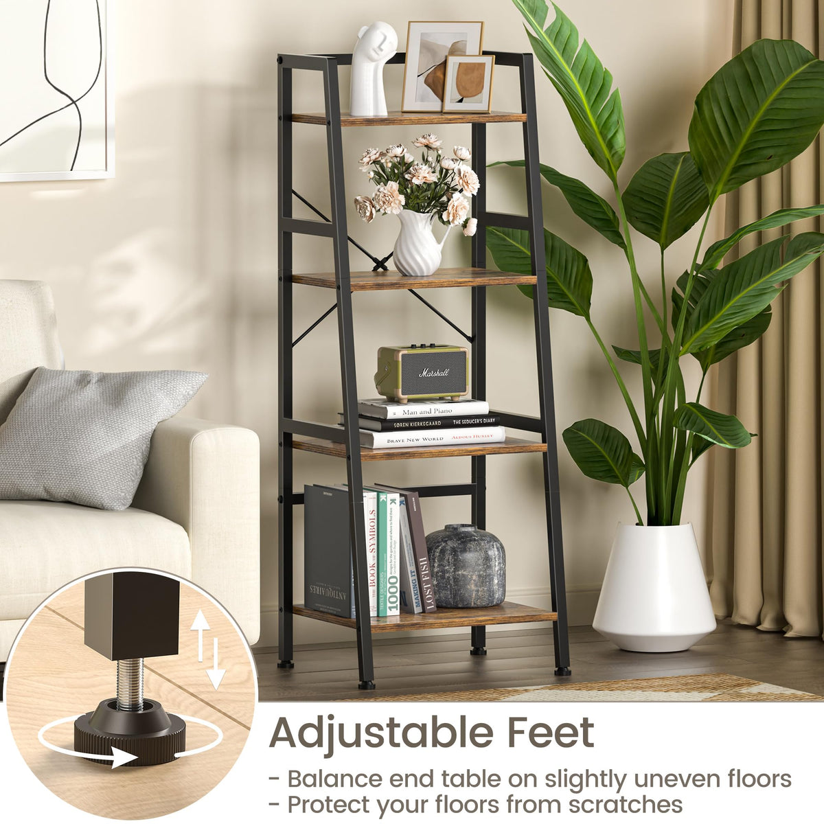 4-Tier Industrial Bookshelf with Steel Frame Y358