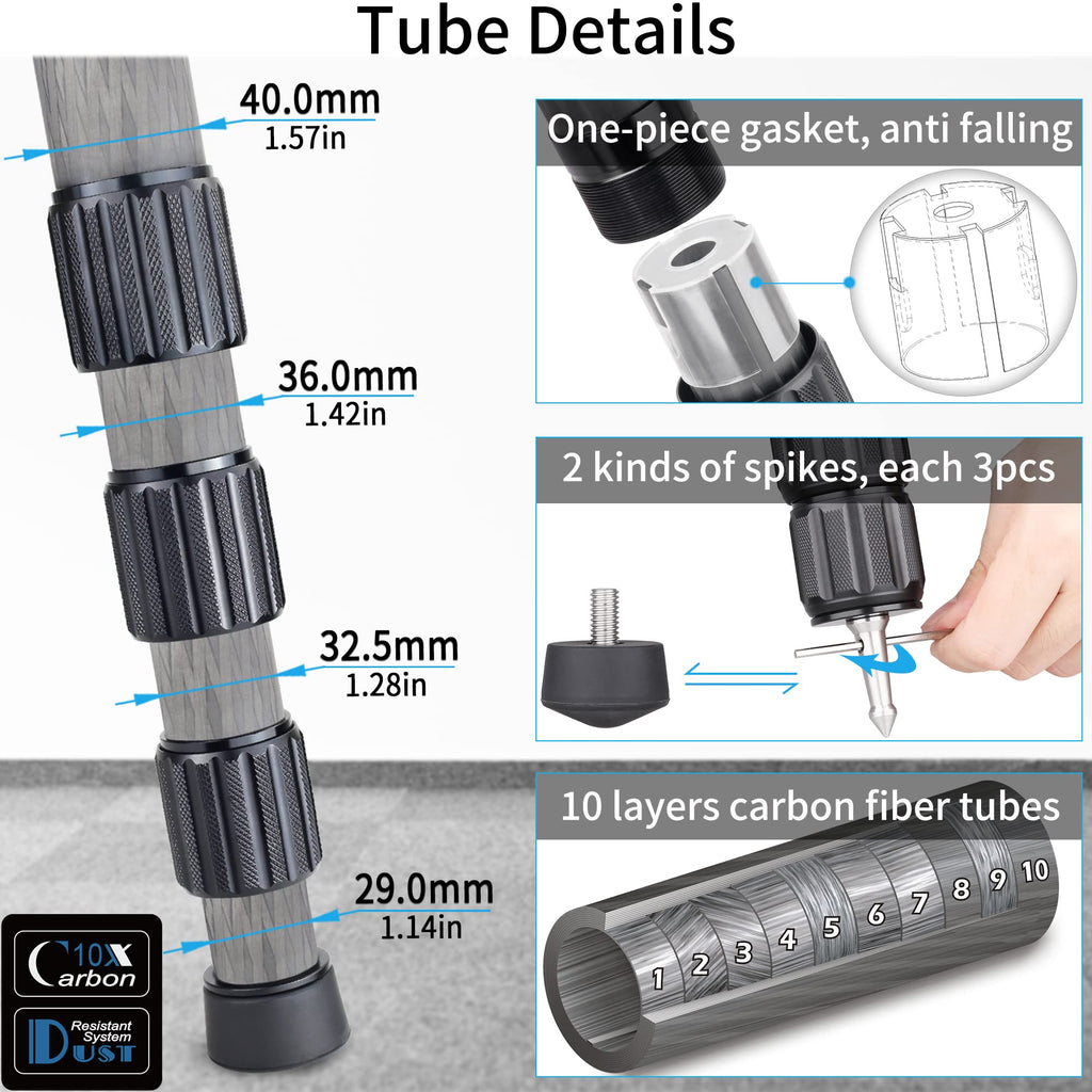 Carbon Fiber Heavy Duty Tripod with 75mm Bowl Adapter 63 inch Black U561198