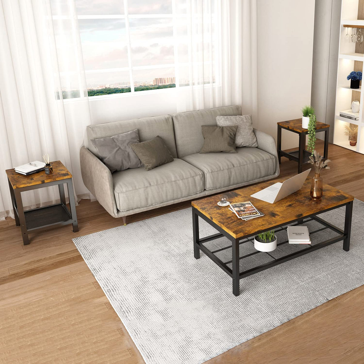 3 Pieces Coffee Table Set with 2 End Side Tables Y7096