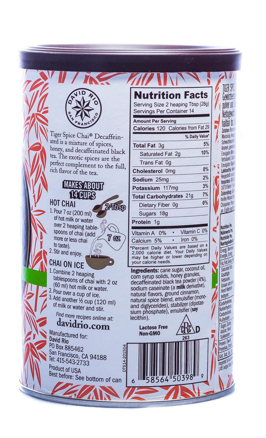 Decaffeinated Chai Tea Latte Mix, 14 Oz T32427
