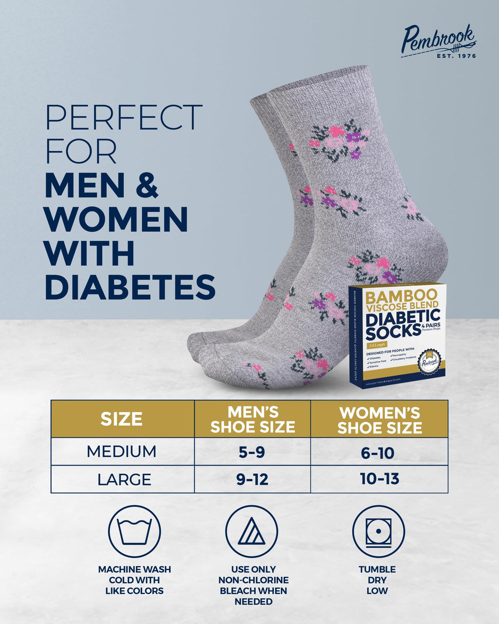 Breathable Bamboo Viscose Ankle Diabetic Socks 4 Pairs W67363