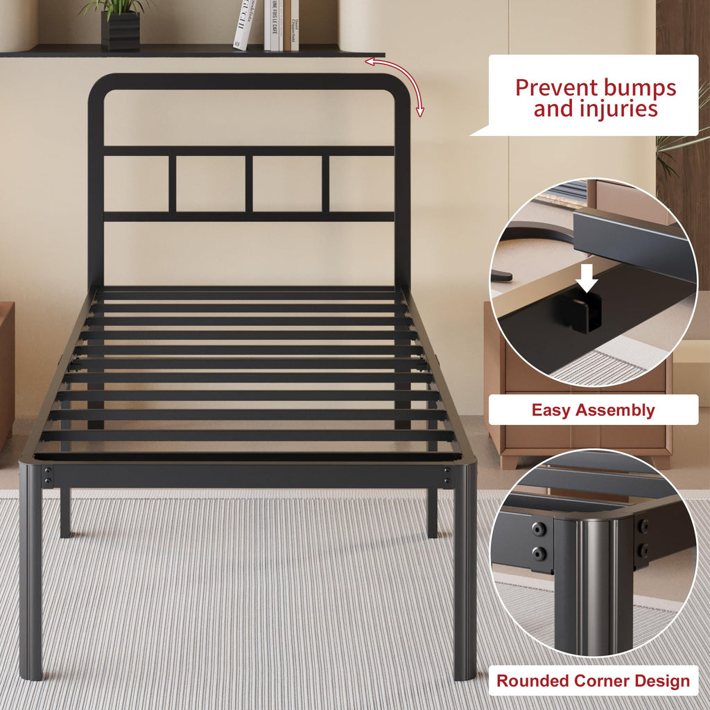 18 Inch Twin XL Black Metal Bed Frame with Headboard A338238