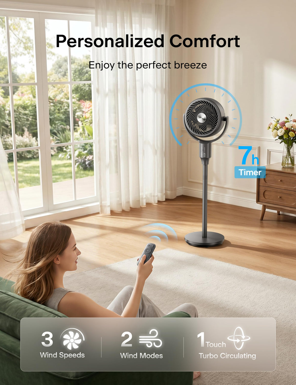 Grey Air Circulator Fan with Remote F2693