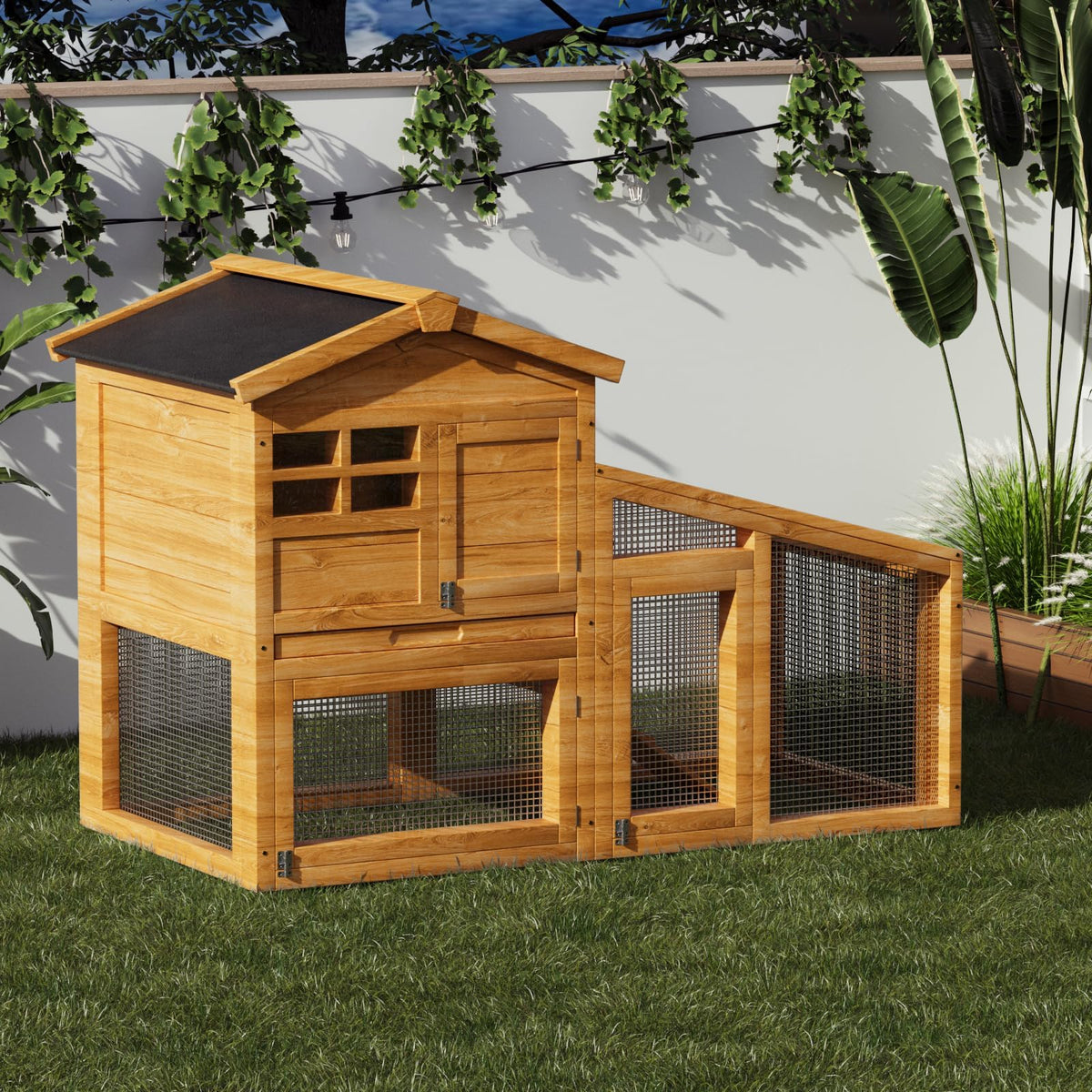 2-Story Wooden Rabbit Hutch with Run Q56584