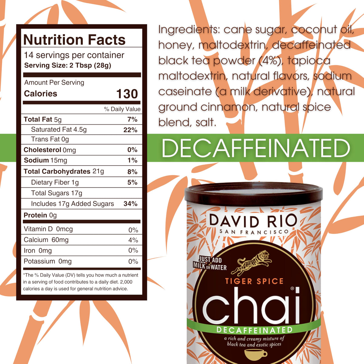 Decaffeinated Chai Tea Latte Mix, 14 Oz T32427