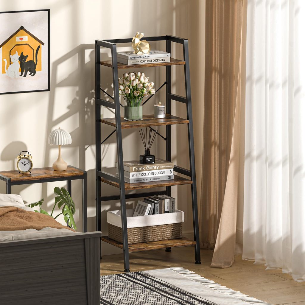 4-Tier Industrial Bookshelf with Steel Frame Y358