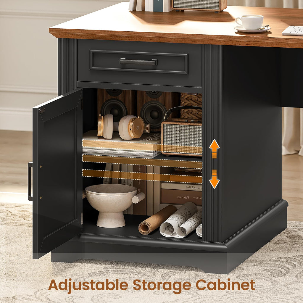 69" L Shaped Desk with Drawers and Storage Cabinet J97641