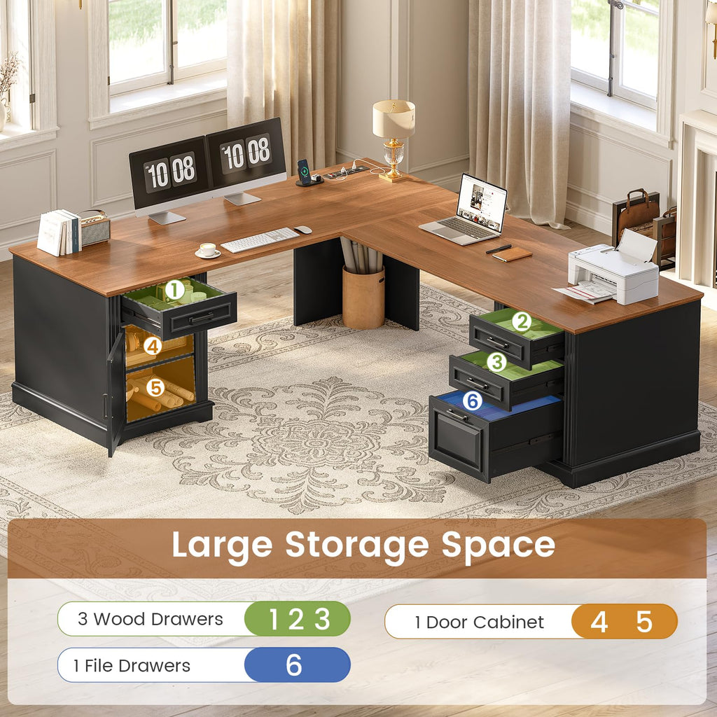 69" L Shaped Desk with Drawers and Storage Cabinet J97641