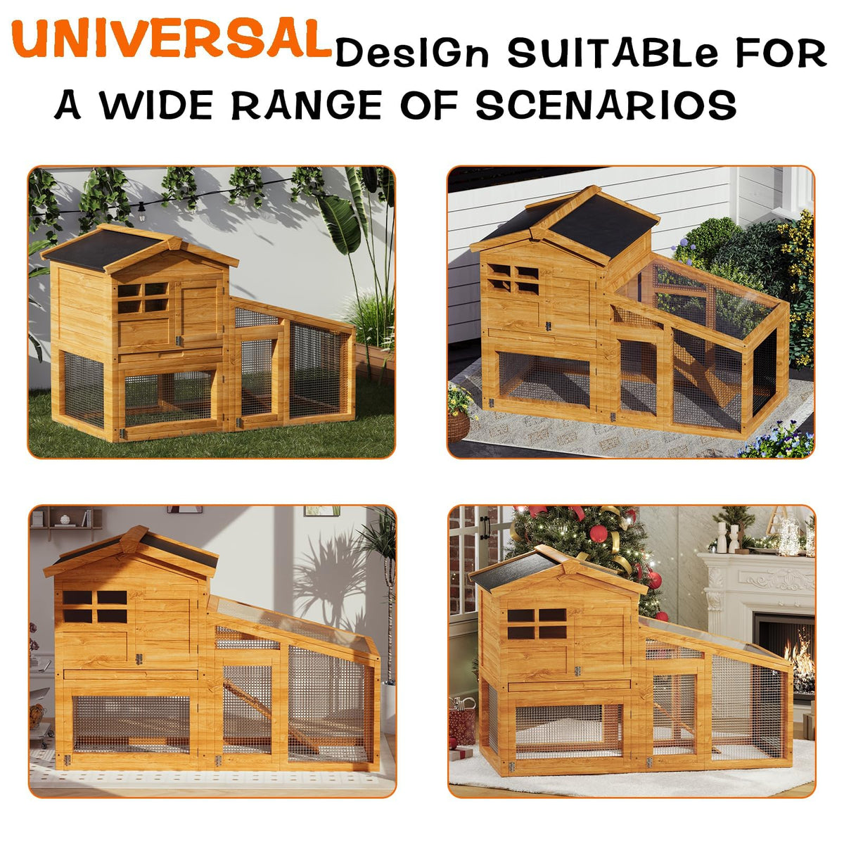 2-Story Wooden Rabbit Hutch with Run Q56584