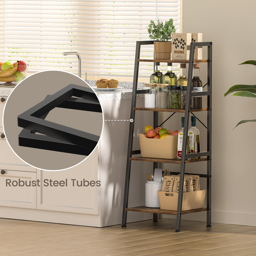 4-Tier Industrial Bookshelf with Steel Frame Y358