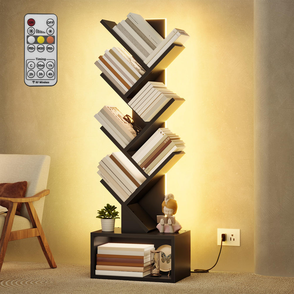 6 Tier Tree Bookshelf with Drawer and LED Lights W245057