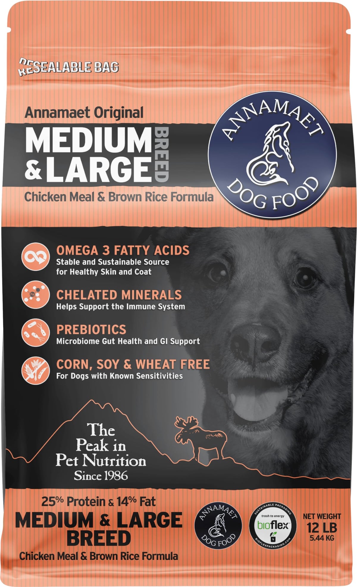 Dry Dog Food, 25% Protein Chicken & Brown Rice, 12-lb Bag C94427
