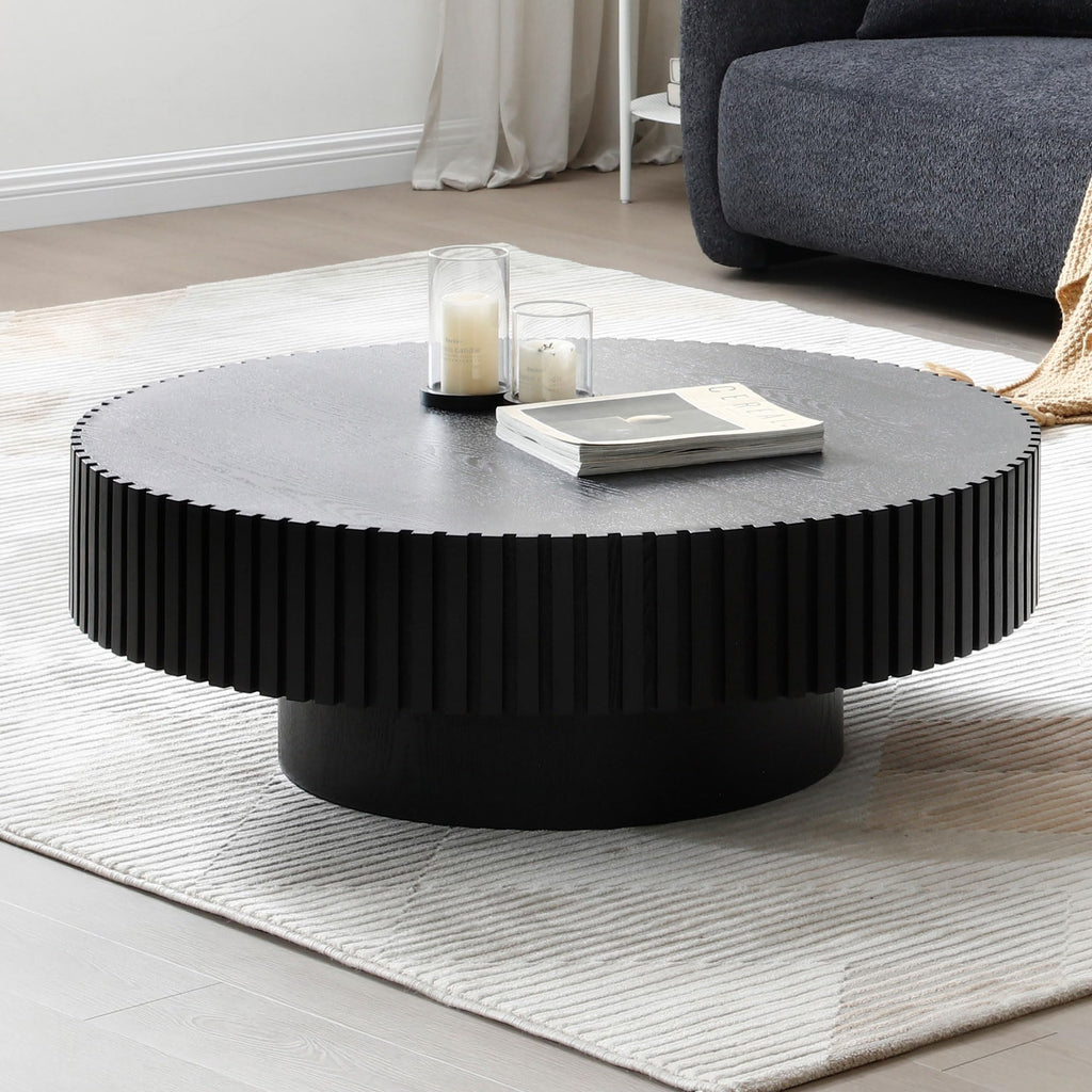 Matt Black Round Nesting Wood Coffee Table S596173