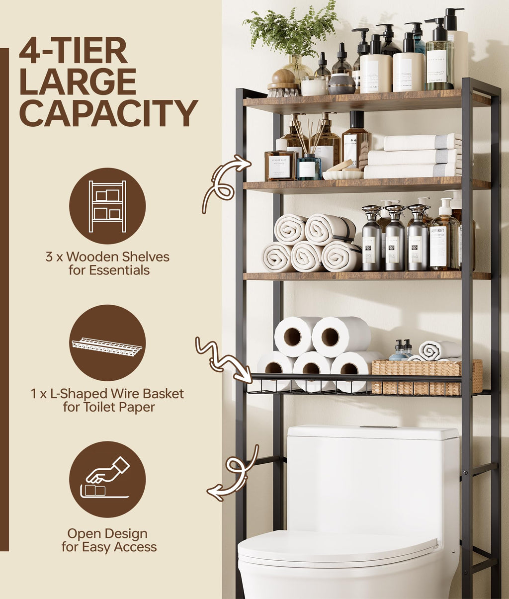 Brown 4-Tier Over-the-Toilet Storage Rack B813317