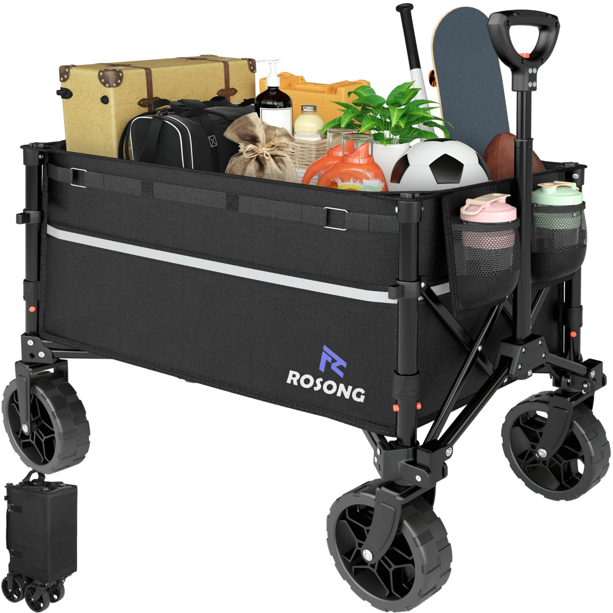 Collapsible Heavy Duty Wagon Cart with Wheels 120L Black A198